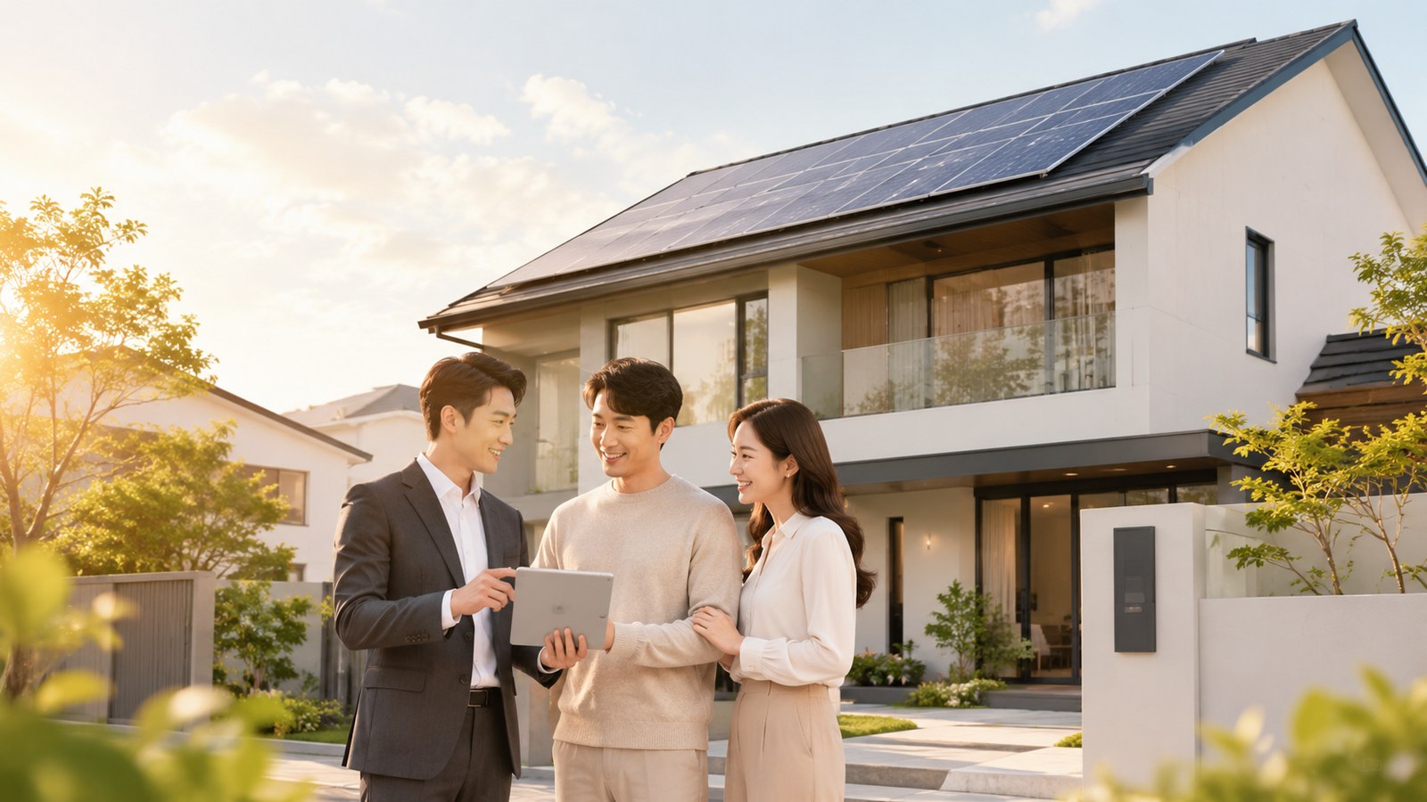 Modern Hong Kong-style home with rooftop solar panels
